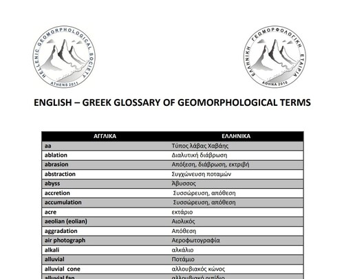 More information about "Ελληνο-Αγγλικό και Αγγλο-Ελληνικό λεξικό γεωμορφολογικών Όρων και Ορισμών"