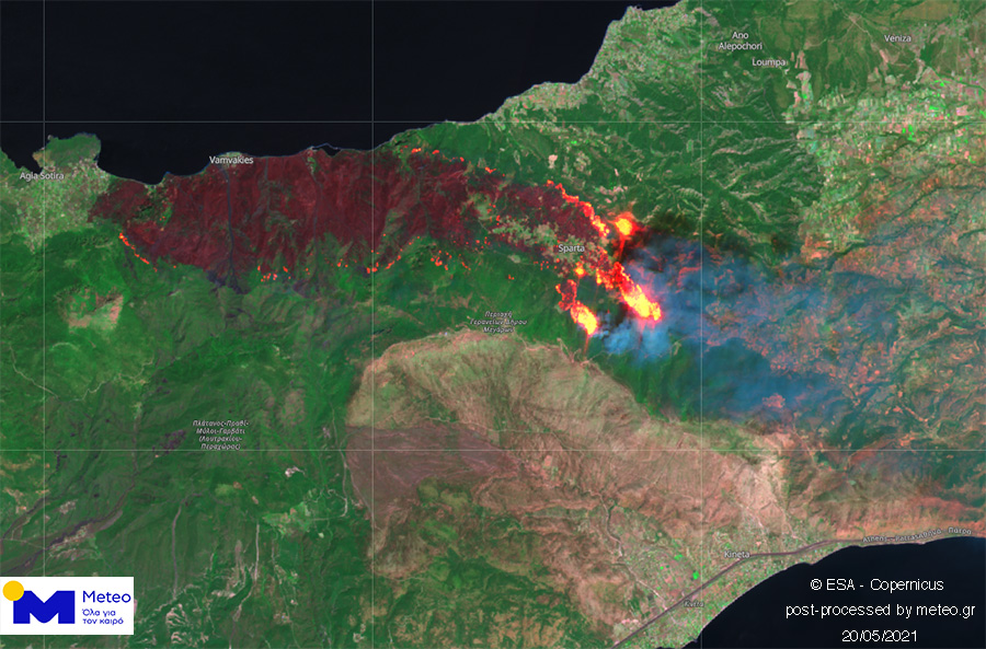 More information about "Δορυφορική εικόνα της μεγάλης πυρκαγιάς στα Γεράνεια Όρη το πρωί της Πέμπτης 20 Μαΐου 2021"