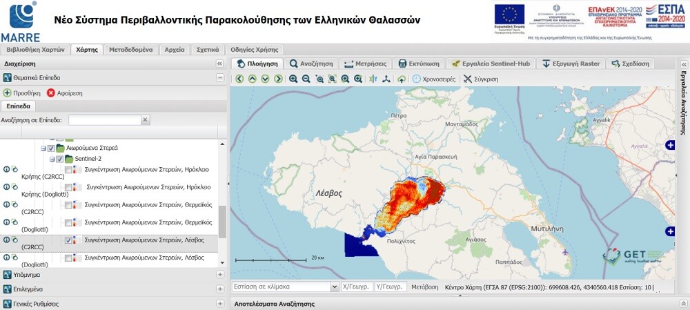 Το περιβάλλον της χαρτογραφικής πλατφόρμας της GET για την παρακολούθηση των ελληνικών θαλασσών (Συγκέντρωση αιωρούμενων στερεών στην περιοχή της Λέσβου)..jpg